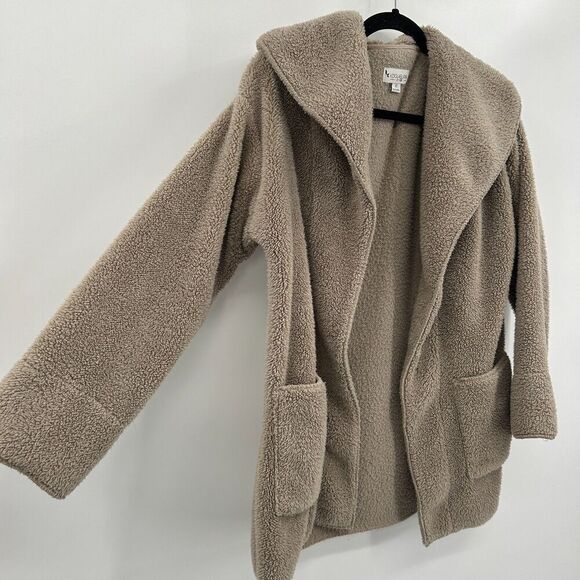 KOOLABURRA UGG Beige Light Brown Super Soft Teddy Open Cardigan Sweater Size XS - Picture 3 of 5